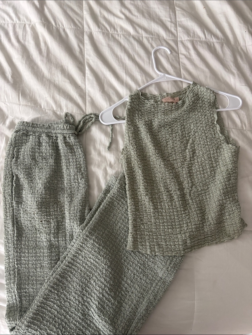 Sage Green Textured Two-Piece Loungewear Set
